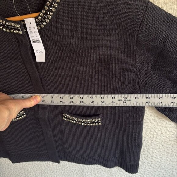 J Crew New relaxed Emilie sweater lady jacket jewel trim Womens Medium Black - Picture 7 of 9